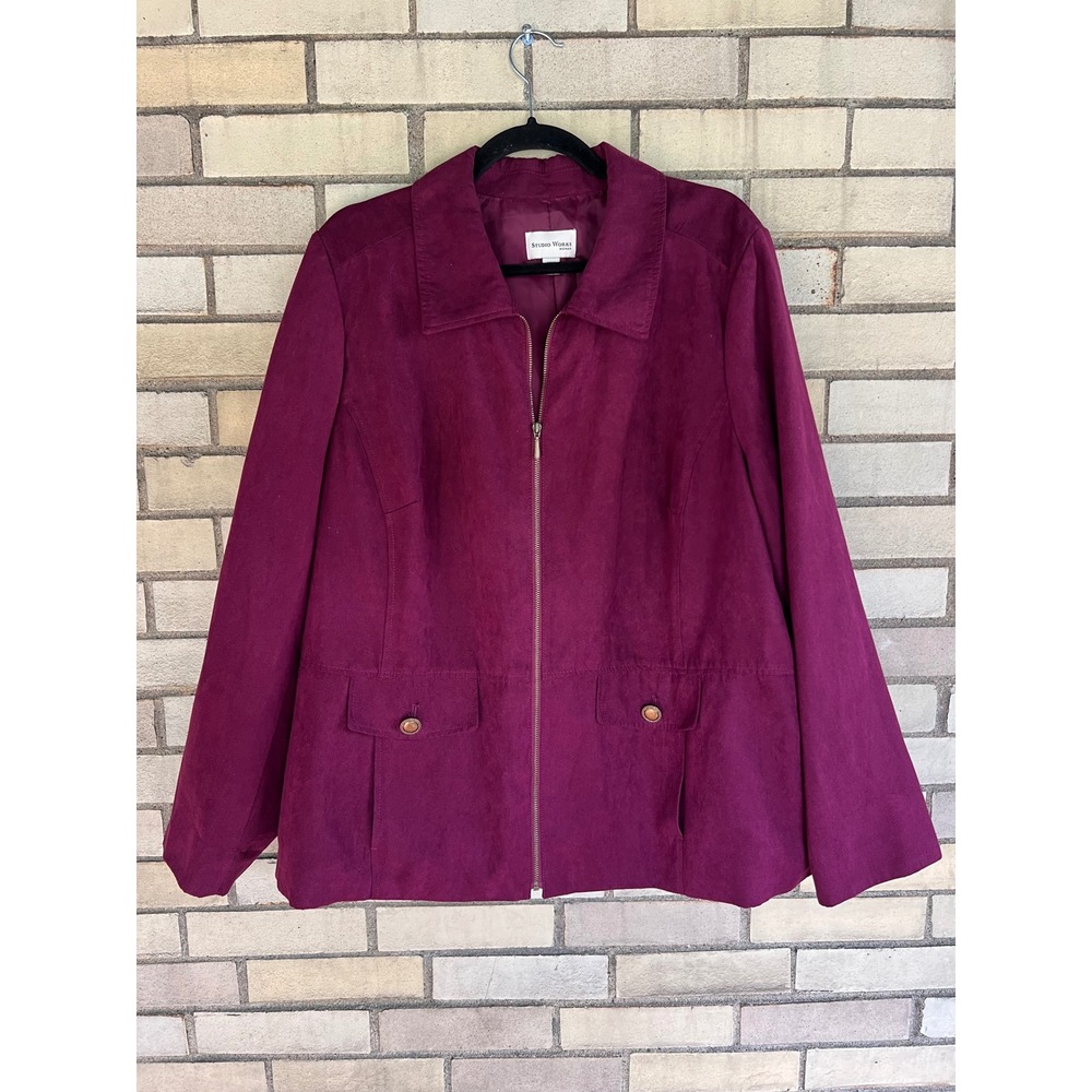 Studio Works Woman Purple Faux Suede Zip Front Jacket Plus Size 20W